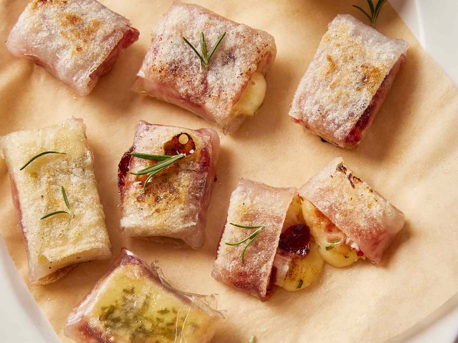 Crispy Brie and Cranberry Rice Paper Bites